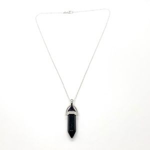 Sparkly Black Hexagonal Pendant Necklace
